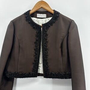 VTG 60s Joan Leslie by Kasper Blazer Jacket Women Sz 8 Beaded Formal Crop GG23